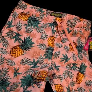 Surf Society Pineapple Print Swim Board Shorts